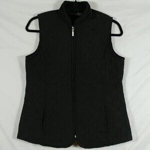 Jane Ashley Top Women's Black Quilted Vest Front Full Zipper Size M